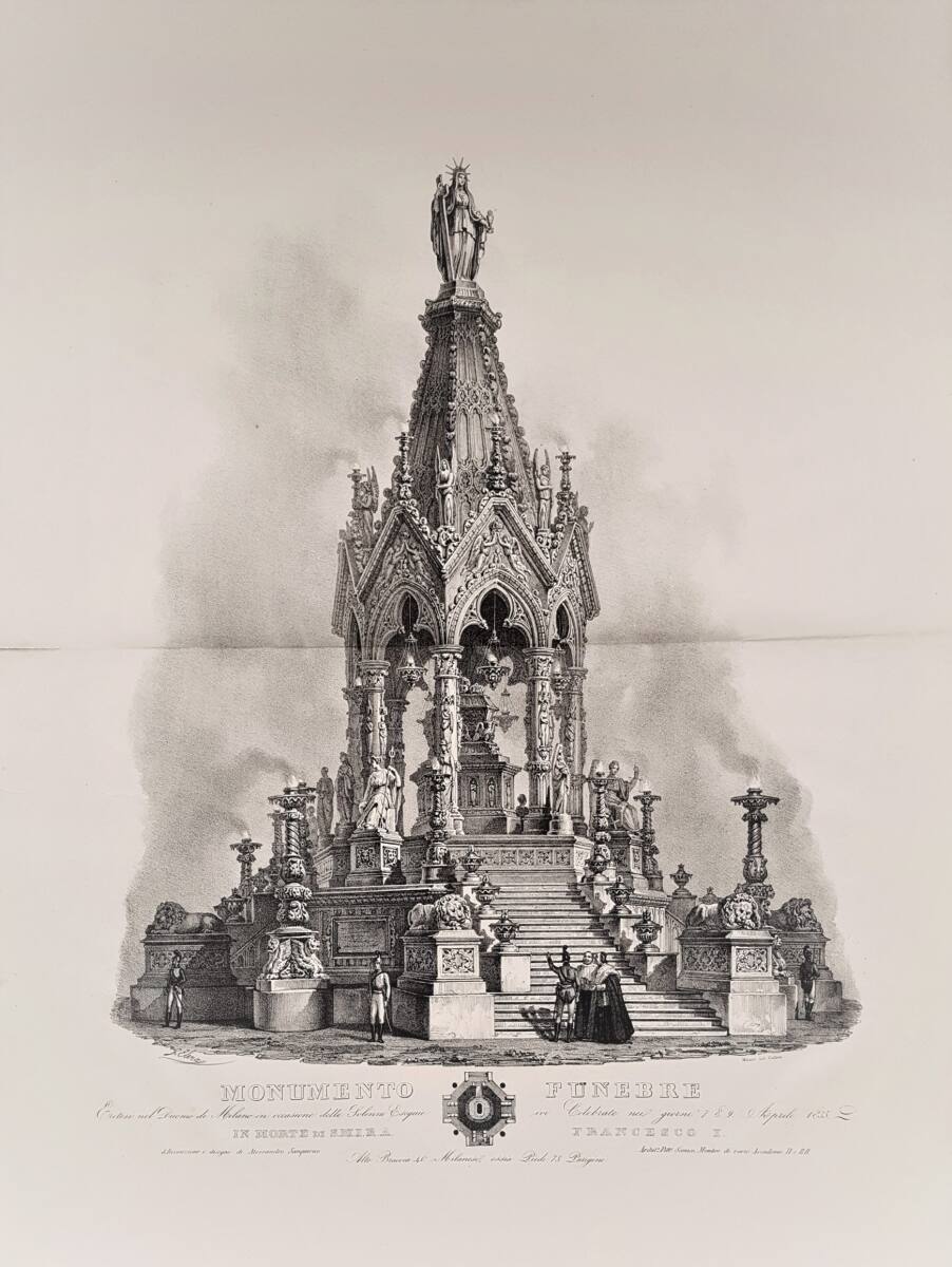 Trauergerüst für Kaiser Franz I. von Österreich vom 7. bis 9. April 1835 im Dom zu Mailand, GiuseppeElena, 1835