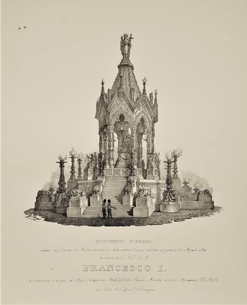 Trauergerüst für Kaiser Franz I. von Österreich vom 7. bis 9. April 1835 im Dom zu Mailand, GiuseppeElena, 1835