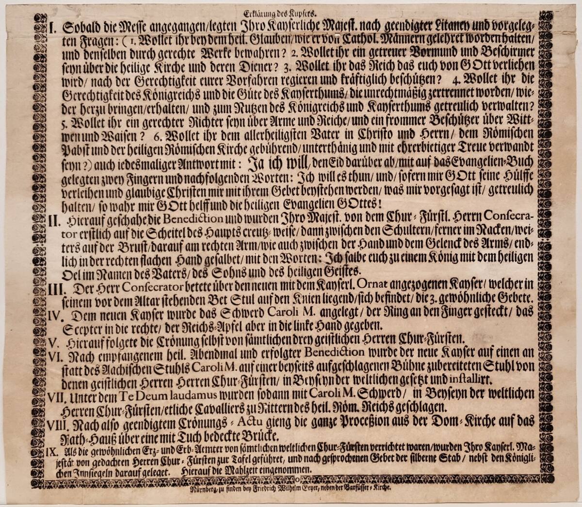 Textlegende zu: "Abbildung der Prächtigen Crönung ... Franciscus I Zu Franckfurt am Mayn den 4 October 1745", FriedrichWilhelmGeyer, 1745