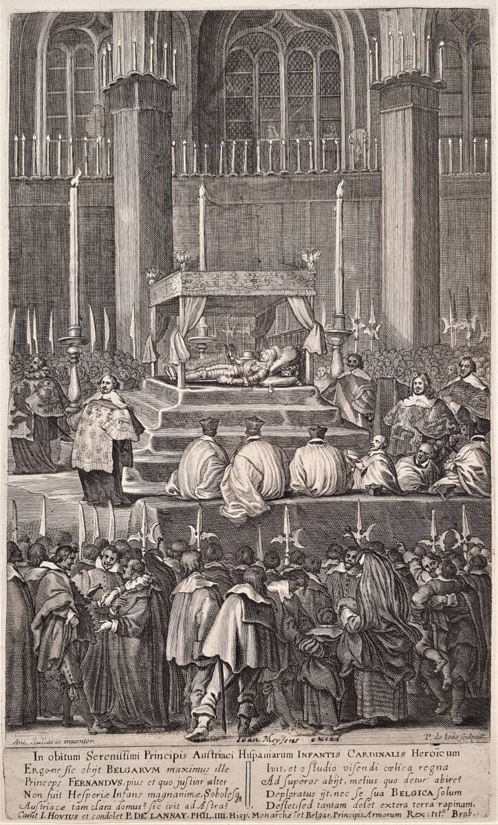 Der Leichnam des am 9. November 1641 verstorbenen Kardinal-Infanten Erzherzog Ferdinand von Österreich auf dem Paradebett in der Kathedrale St. Gudule in Brüssel, AnthonisSallaert, 1634–1641