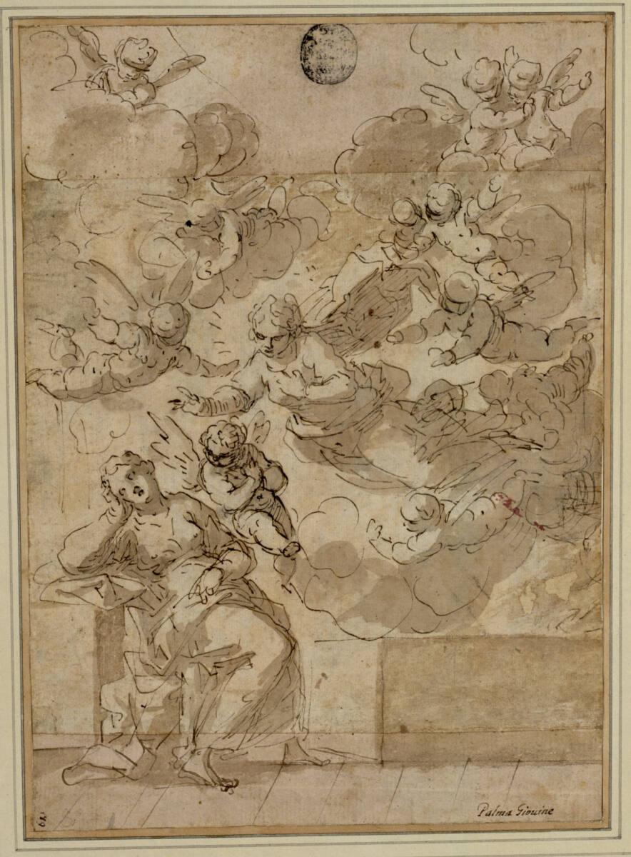 Jacopo Palma, gen. Palma il Giovane, Ekstase einer Heiligen. Sie sitzt links, den Kopf in die R…