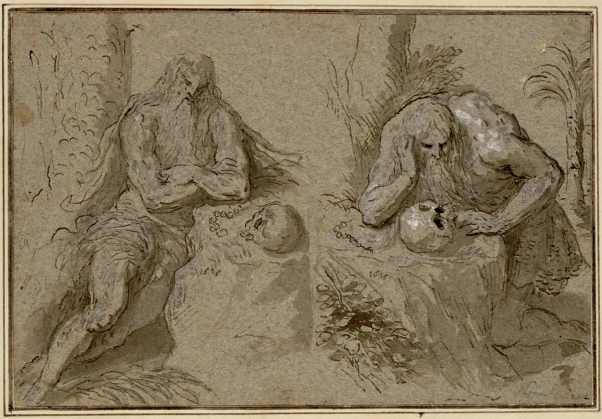 Jacopo Palma, gen. Palma il Giovane, Zweimal der heilige Hieronymus mit dem Totenschädel in Med…