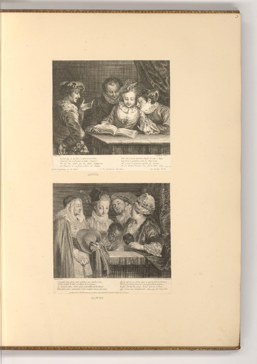 Radierungen nach Jean-Antoine Watteau, Singende Personen; Coquettes qui pour voir galans au ren…