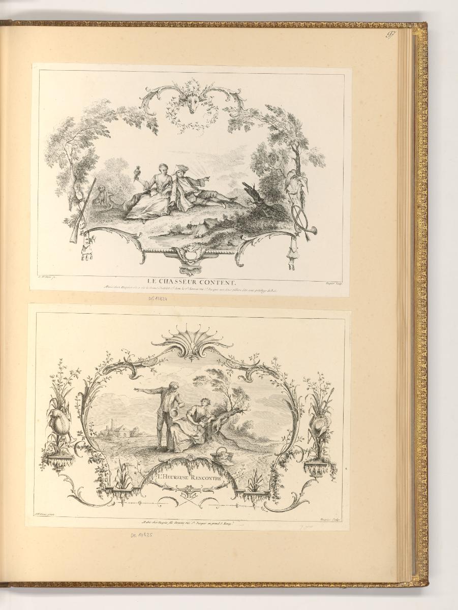 Radierungen nach Jean-Antoine Watteau, Le Chasseur content; L'Heureuse Rencontre, Inv. Nr.: Fra…
