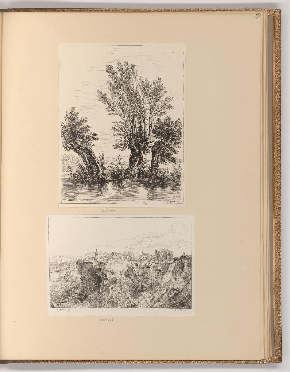 Radierungen nach Jean-Antoine Watteau, Landschaft mit drei Weiden; Landschaft mit Steinbrücke, …