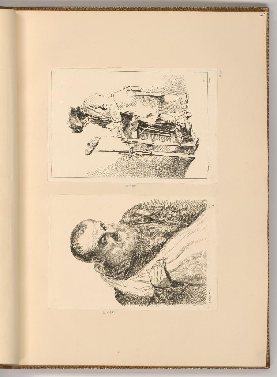 Radierungen nach Jean-Antoine Watteau, Bärtiger Mönch; Messerschleifer, Inv. Nr.: Frankreich na…
