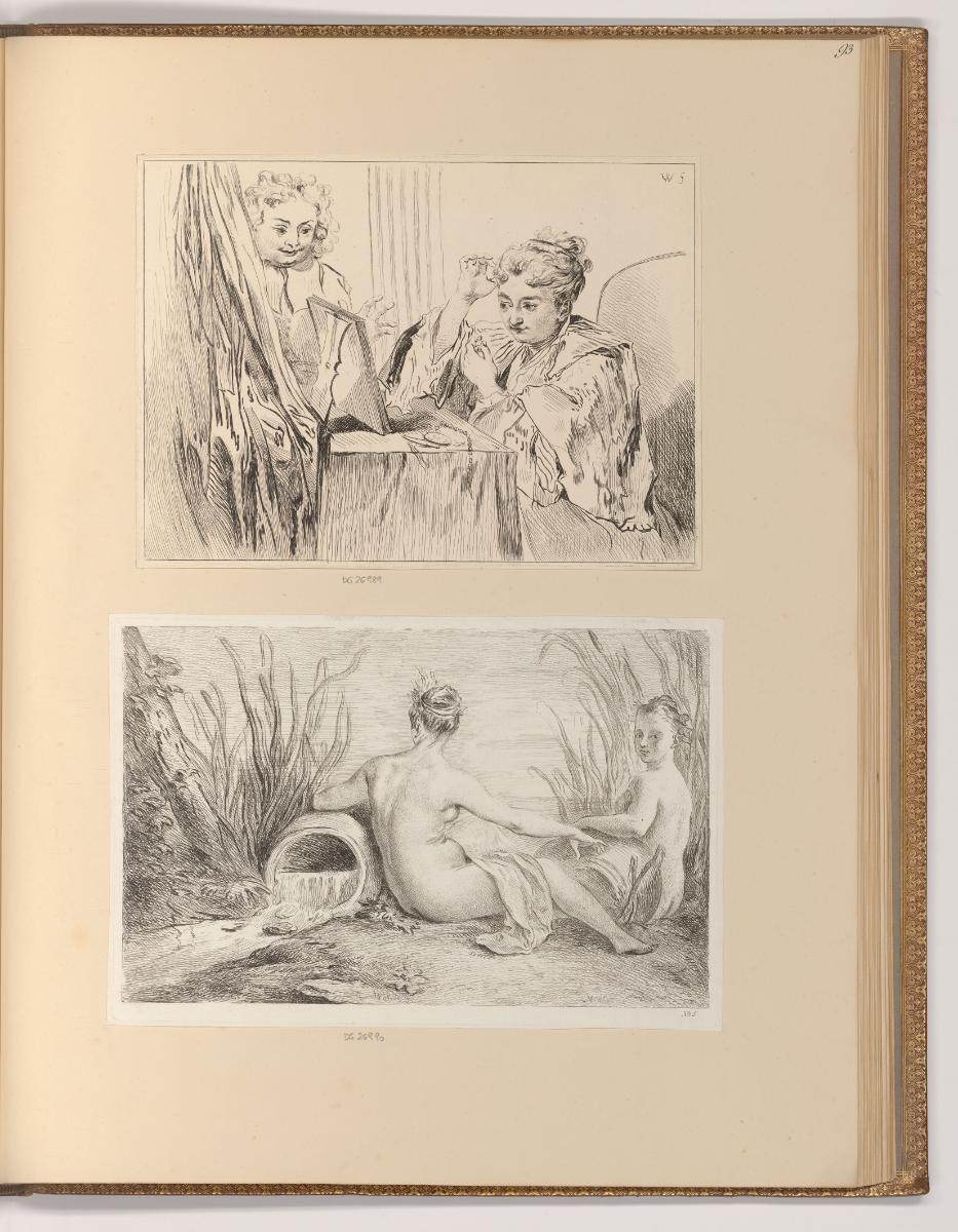 Radierungen nach Jean-Antoine Watteau, Frau vor einem Spiegel; Zwei Nymphen, Inv. Nr.: Frankrei…