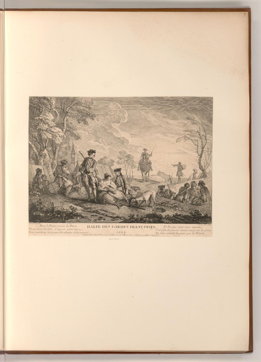 Druckgrafiken nach Charles Parrocel, Nicolas Lancret und Jean-Baptiste Pater, Halte des gardes …