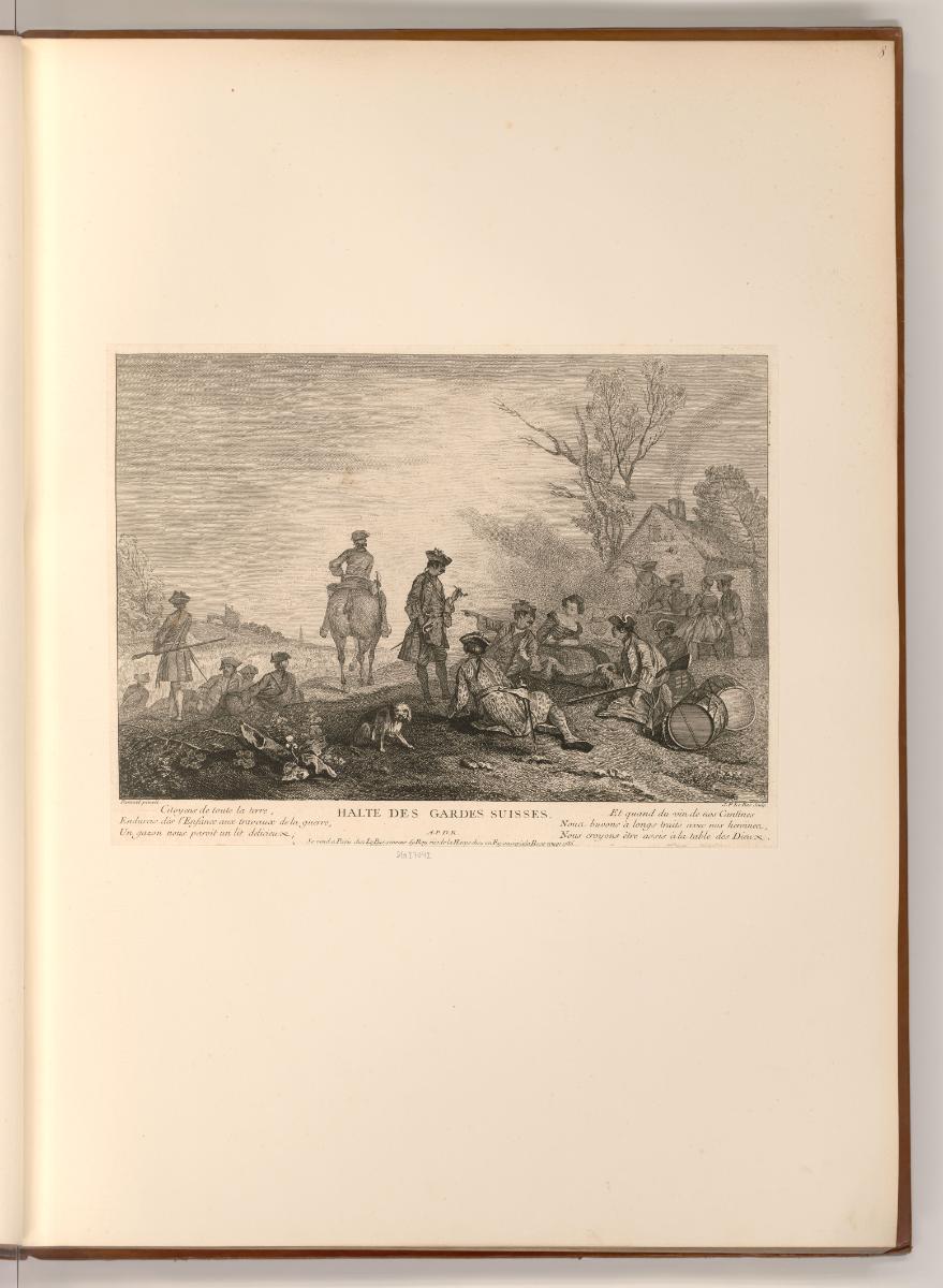 Druckgrafiken nach Charles Parrocel, Nicolas Lancret und Jean-Baptiste Pater, Halte des gardes …