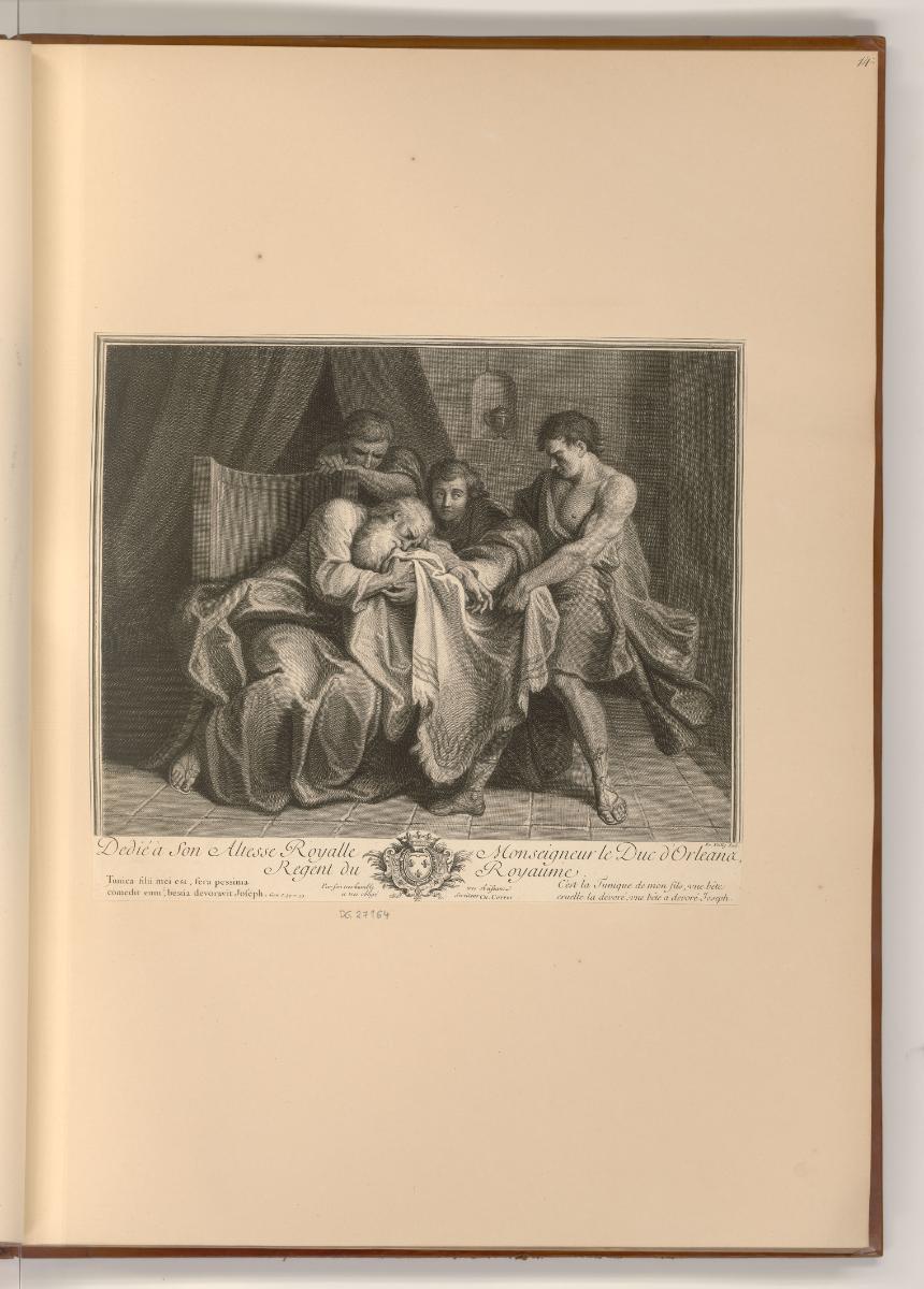 Druckgrafiken nach Jean Restout, Charles Coypel und Etienne Jeaurat, Jacob mit Josephs blutigem…