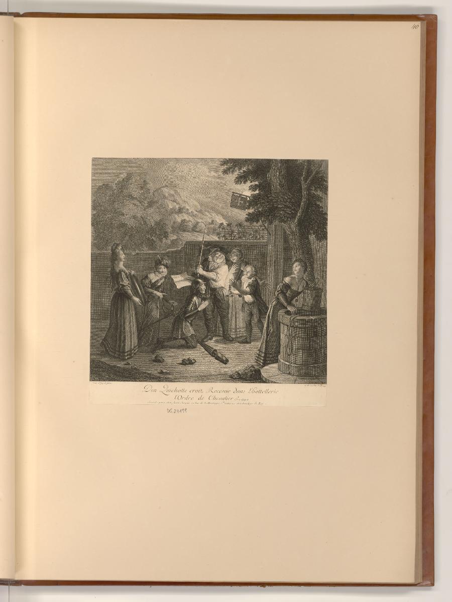 Druckgrafiken nach Jean Restout, Charles Coypel und Etienne Jeaurat, Don Quichotte croit recevo…