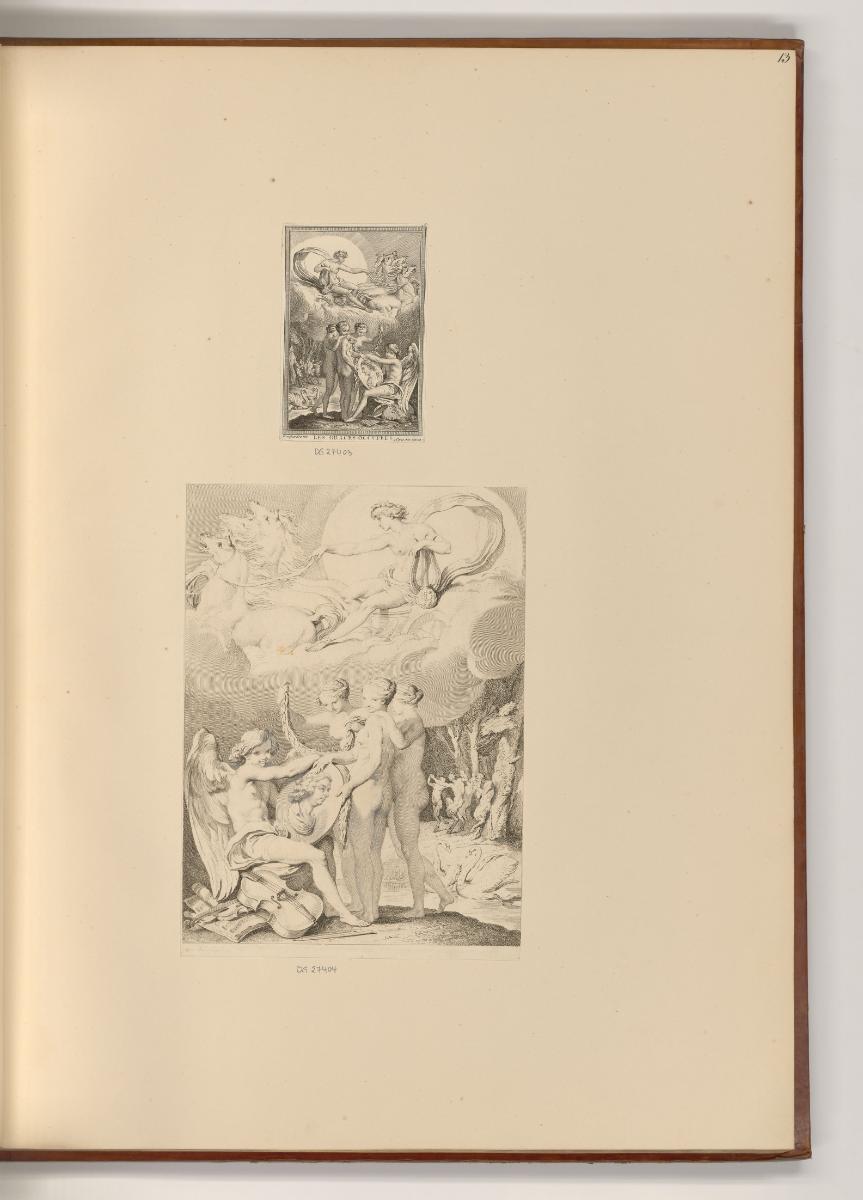 Druckgrafiken nach Edme Bouchardon, Allegorie mit den drei Grazien, Apoll und dem Genius der Mu…