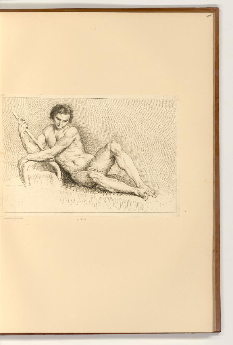 Druckgrafiken nach Edme Bouchardon, Titelblatt (vor der Schrift), Männlicher Akt, Inv. Nr.: Fra…
