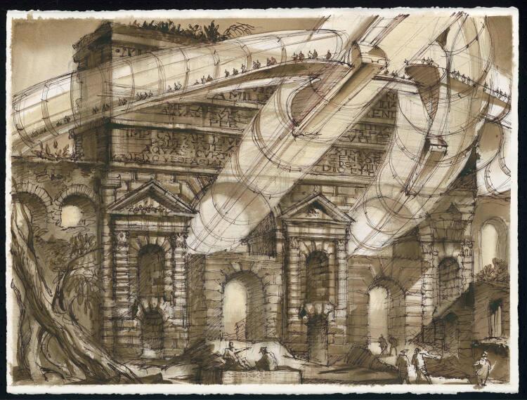 Sergei Tchoban, Imprint of the future, nach Giovanni Battista Piranesis "Veduta del Monumento e…