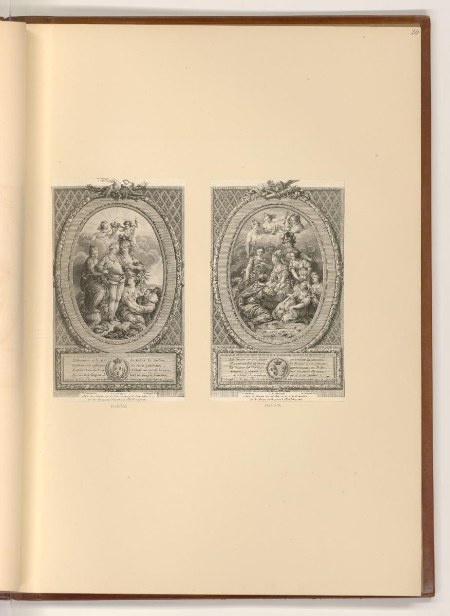 Druckgrafiken nach Charles Nicolas Cochin, Allegorie auf Ludwig XVI.; Allegorie auf Marie Antoi…
