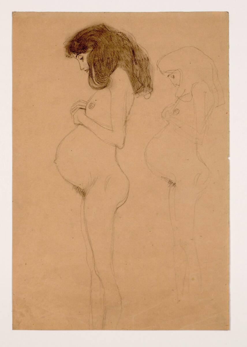 Stehender Akt einer Schwangeren, rechts wiederholt (Studien für „Die Hoffnung I“), Gustav Klimt