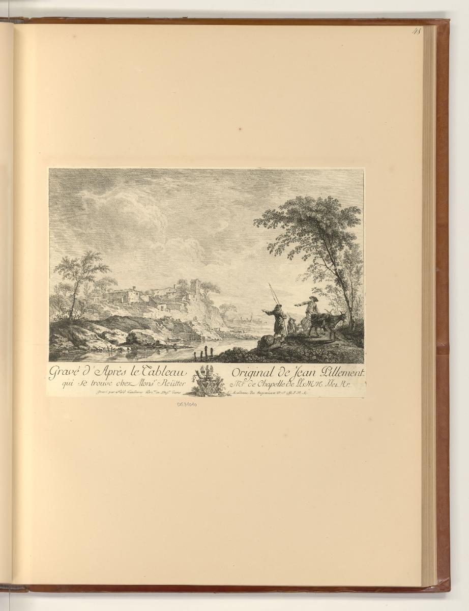 Druckgrafiken nach Jean Pillement, Flusslandschaft mit Siedlung, Inv. Nr.: Frankreich nach Sekt…