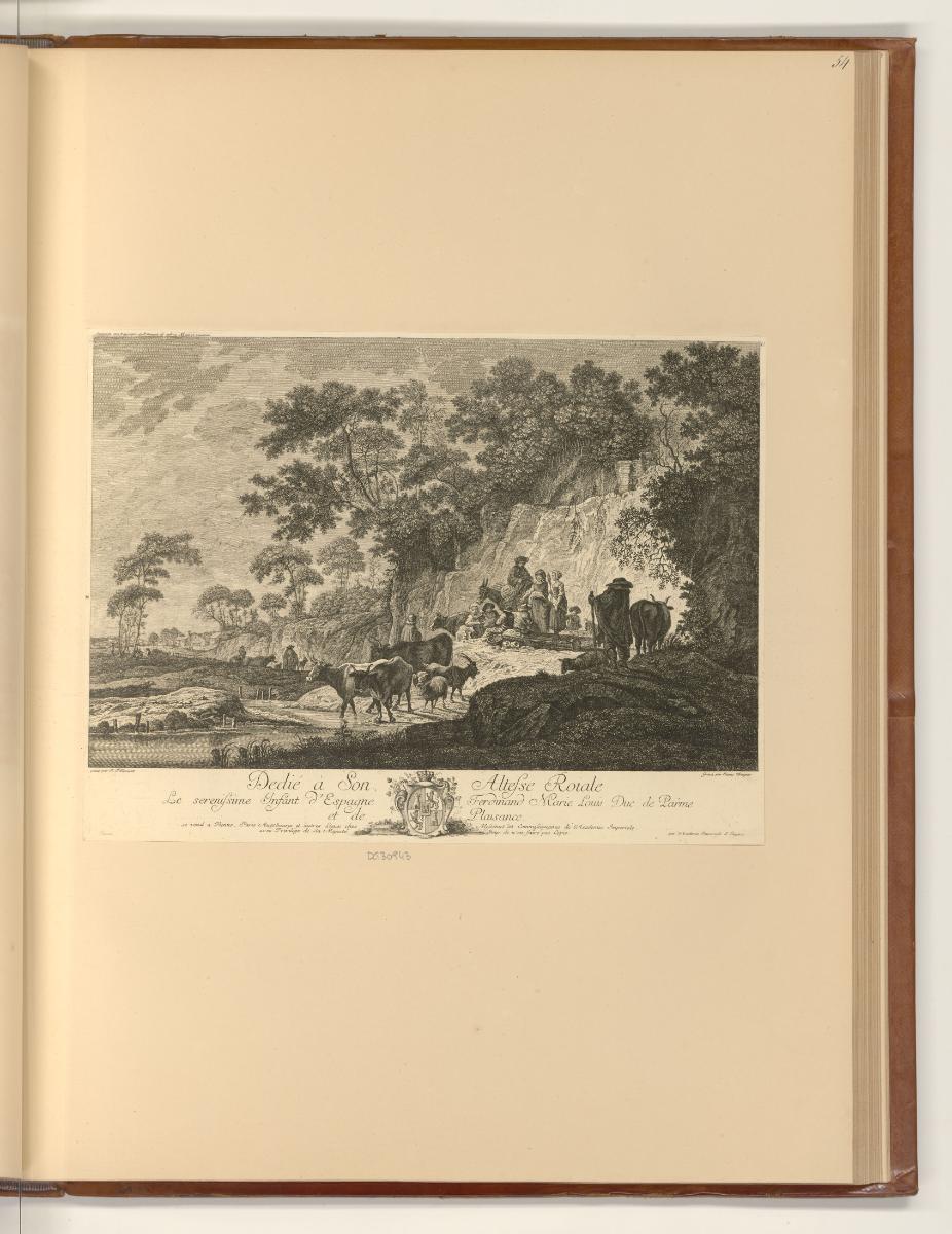Druckgrafiken nach Jean Pillement, Landschaft mit rastenden Hirten, Inv. Nr.: Frankreich nach S…