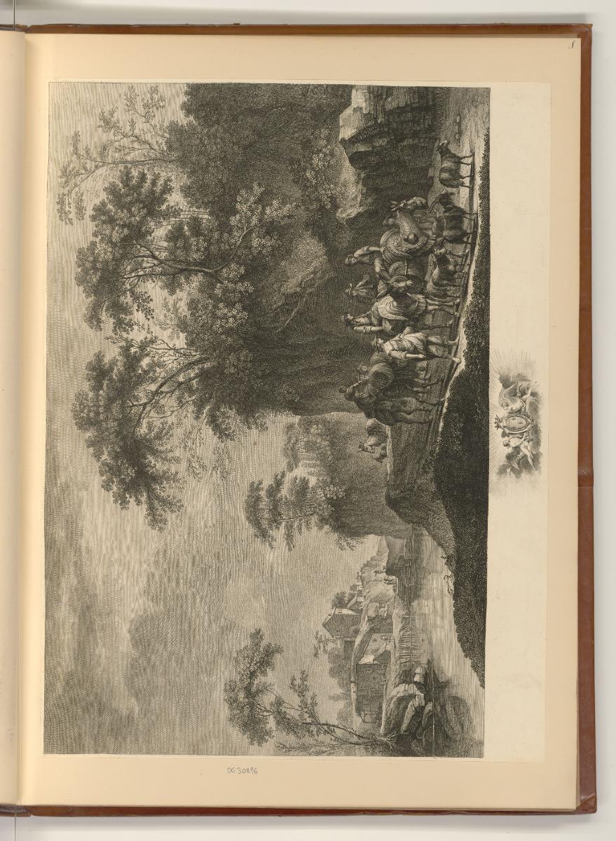 Druckgrafiken nach Jean Pillement, Flusslandschaft mit Reisegruppe, Inv. Nr.: Frankreich nach S…