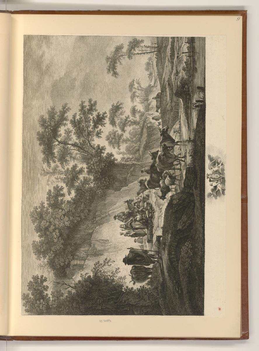 Druckgrafiken nach Jean Pillement, Landschaft mit Reisegruppe, Inv. Nr.: Frankreich nach Sektio…