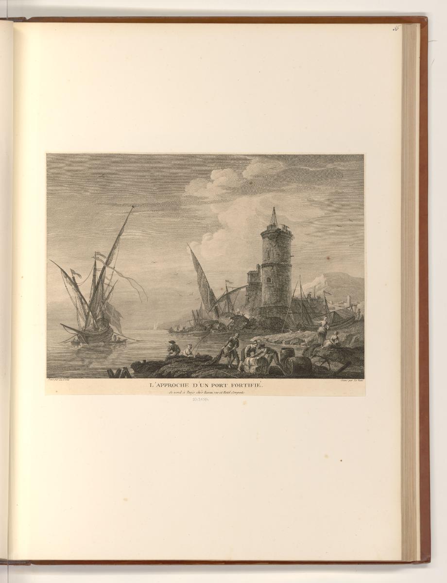 Französische Druckgrafiken des 18. Jahrhunderts, Hafenansicht mit Turm, Inv. Nr.: Frankreich na…