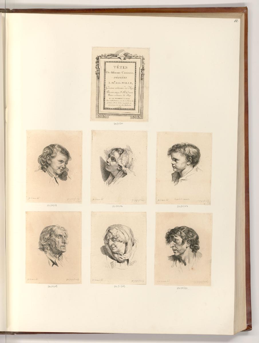 Druckgrafiken nach Jean-Baptiste Greuze, Titelblatt, diverse Köpfe, Inv. Nr.: Frankreich nach S…