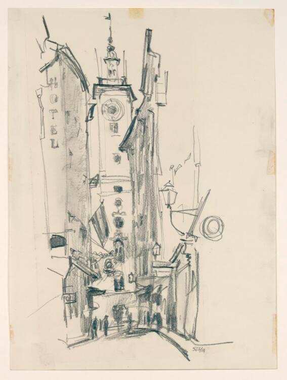 Friedrich Schiff, Salzburg, Gasse mit Rathausturm, Inv. Nr.: 39282