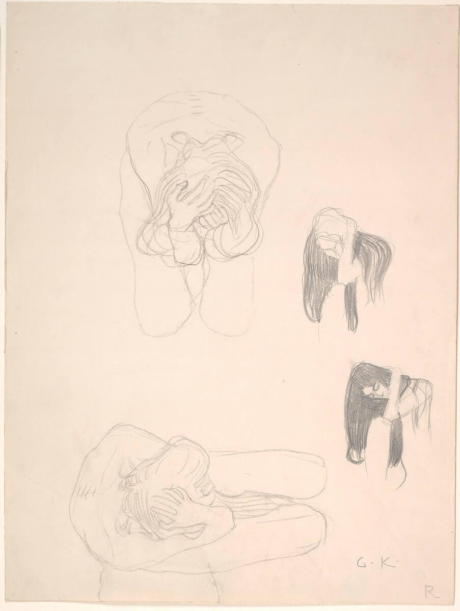 Studien für "Die Leiden der schwachen Menschheit" und "Nagender Kummer" im "Beethovenfries", Gustav Klimt, 1901