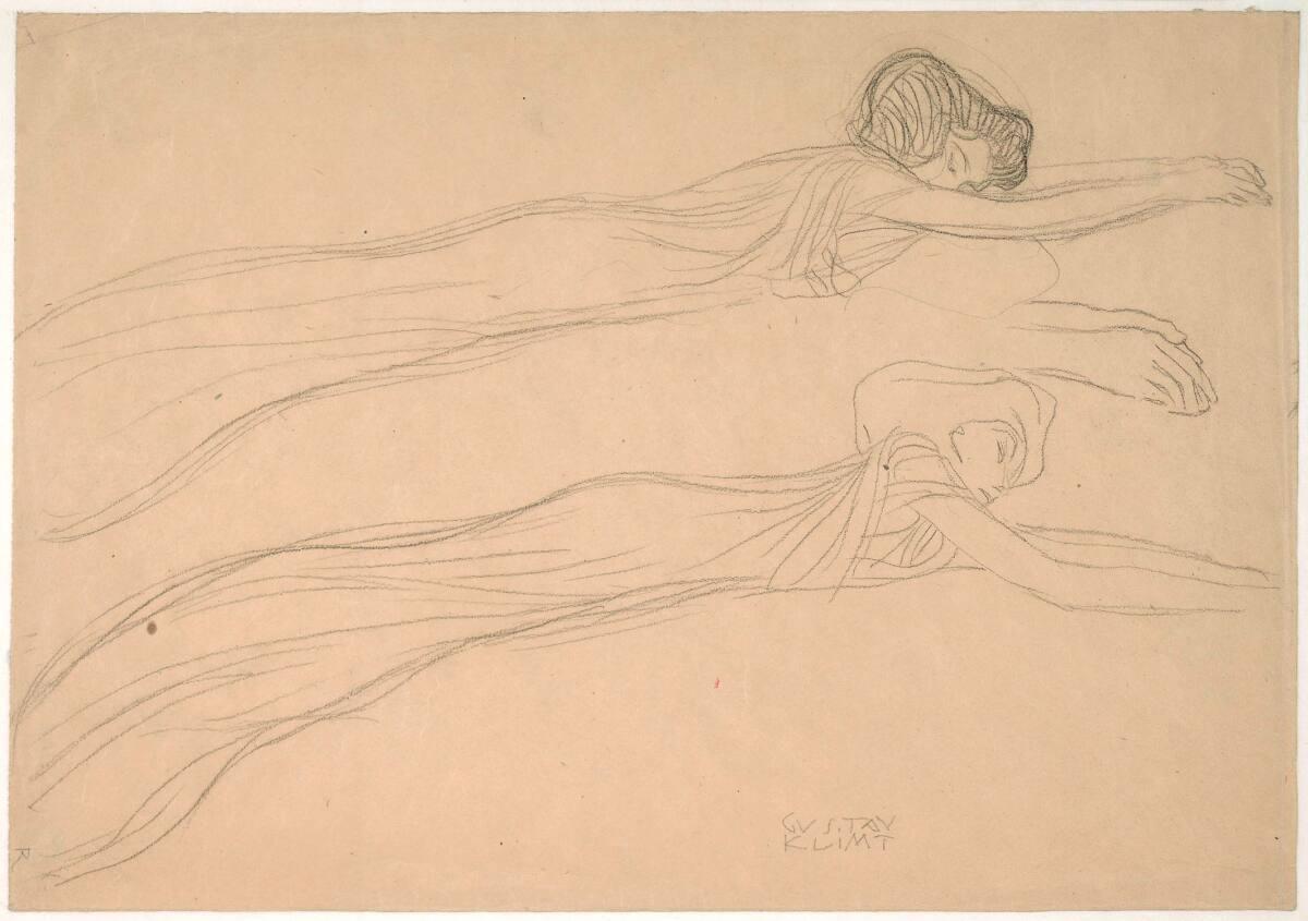 Studien für „Die Sehnsucht nach Glück“ im Beethovenfries, Gustav Klimt, 1901