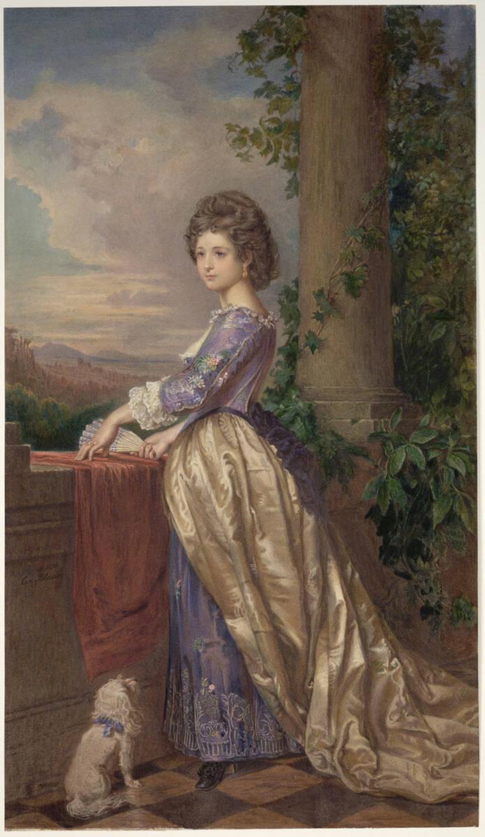 Carl von Blaas, Porträt einer jungen Dame am Balkon stehend mit Pudel, Inv. Nr.: 39455