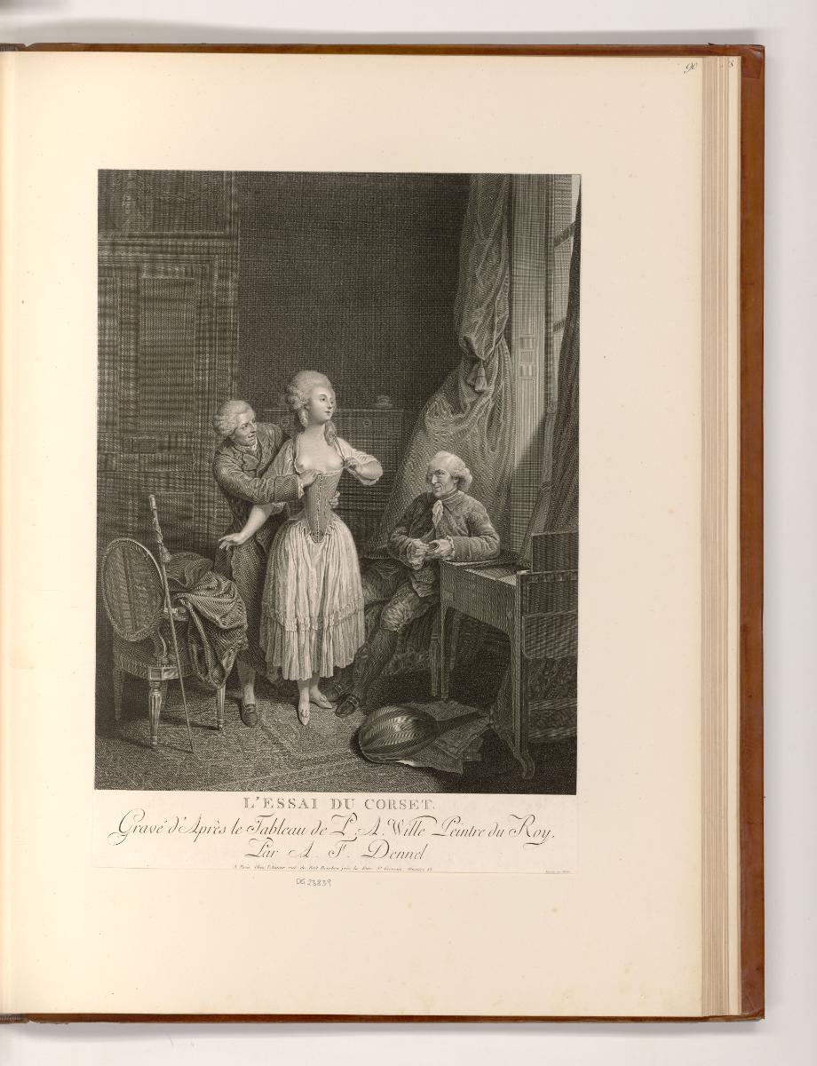 Französische Druckgrafiken des 18. und 19. Jahrhunderts, L'Essai du corset, Inv. Nr.: Frankreic…