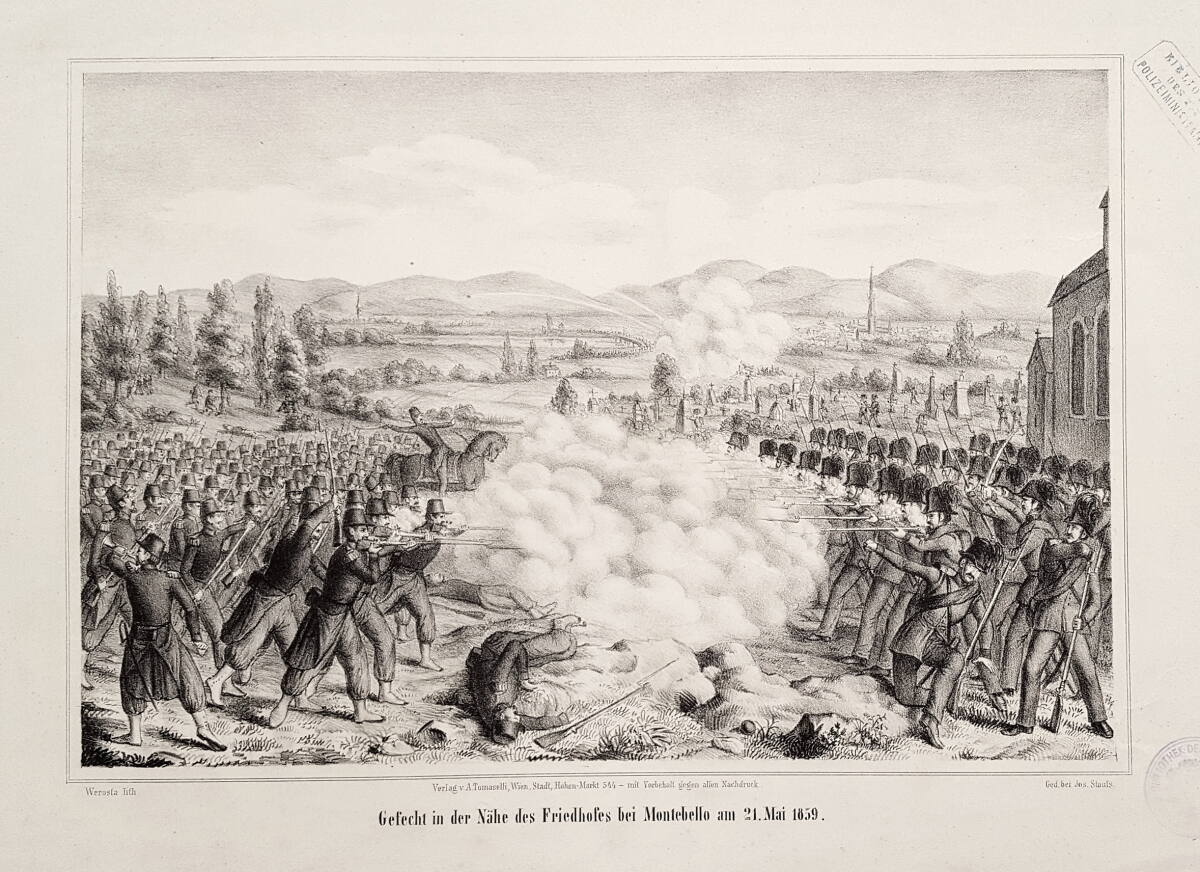 "Gefecht in der Nähe des Friedhofes bei Montebello am 21. Mai 1859.", KarlWerosta, 1859–1860
