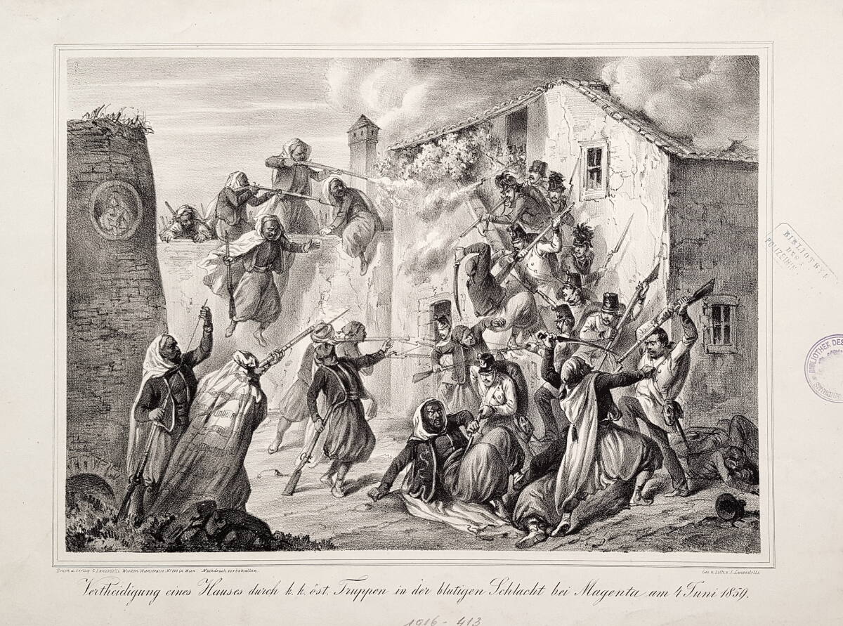 "Vertheidigung eines Hauses durch k.k. öst. Truppen in der blutigen Schlacht bei Magenta am 4 Juni 1859.", JosefLanzedelly