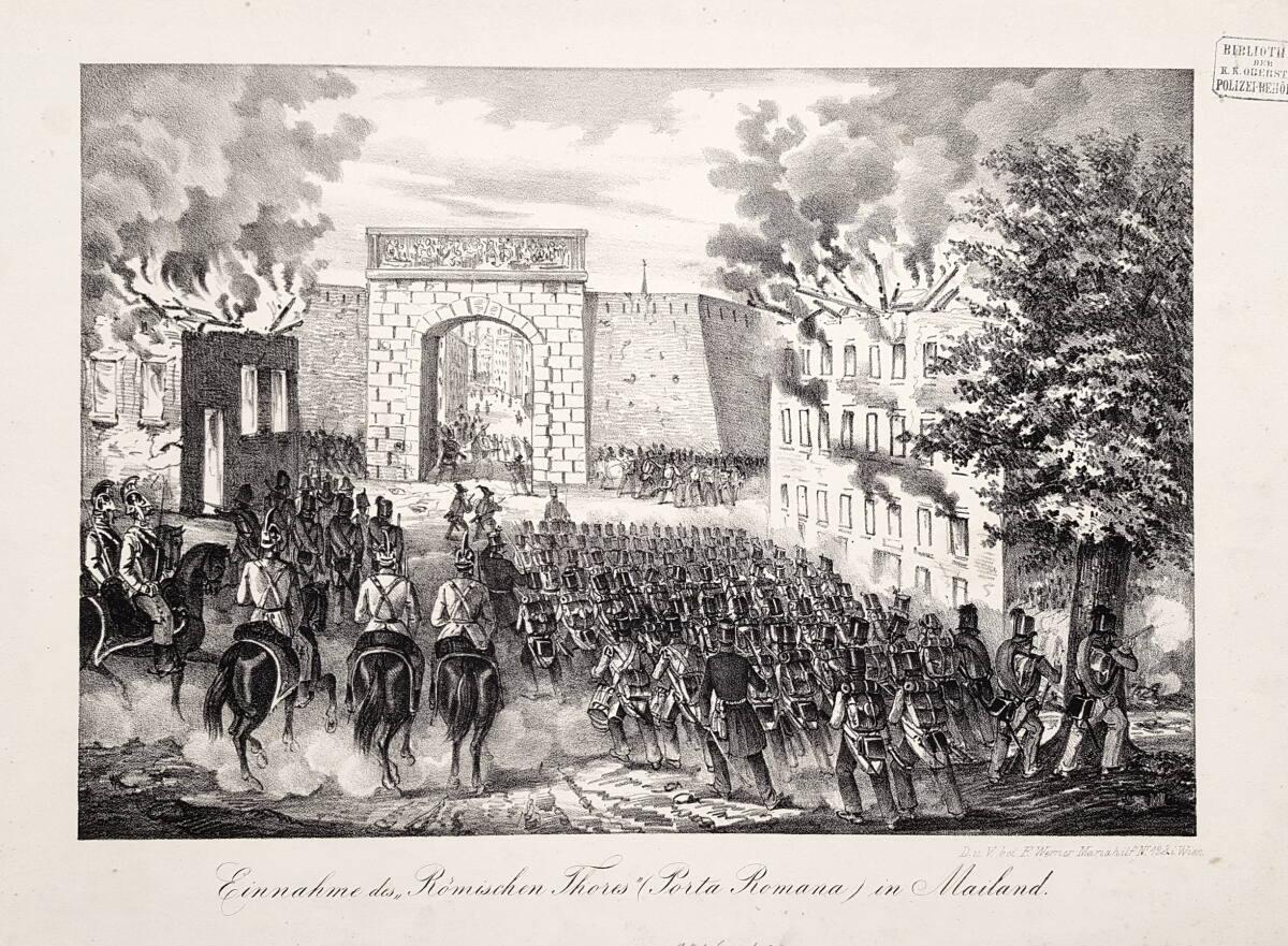 "Einnahme des 'Römischen Thores' (Porta Romana) in Mailand.", Inv. Nr.: DG1916/439
