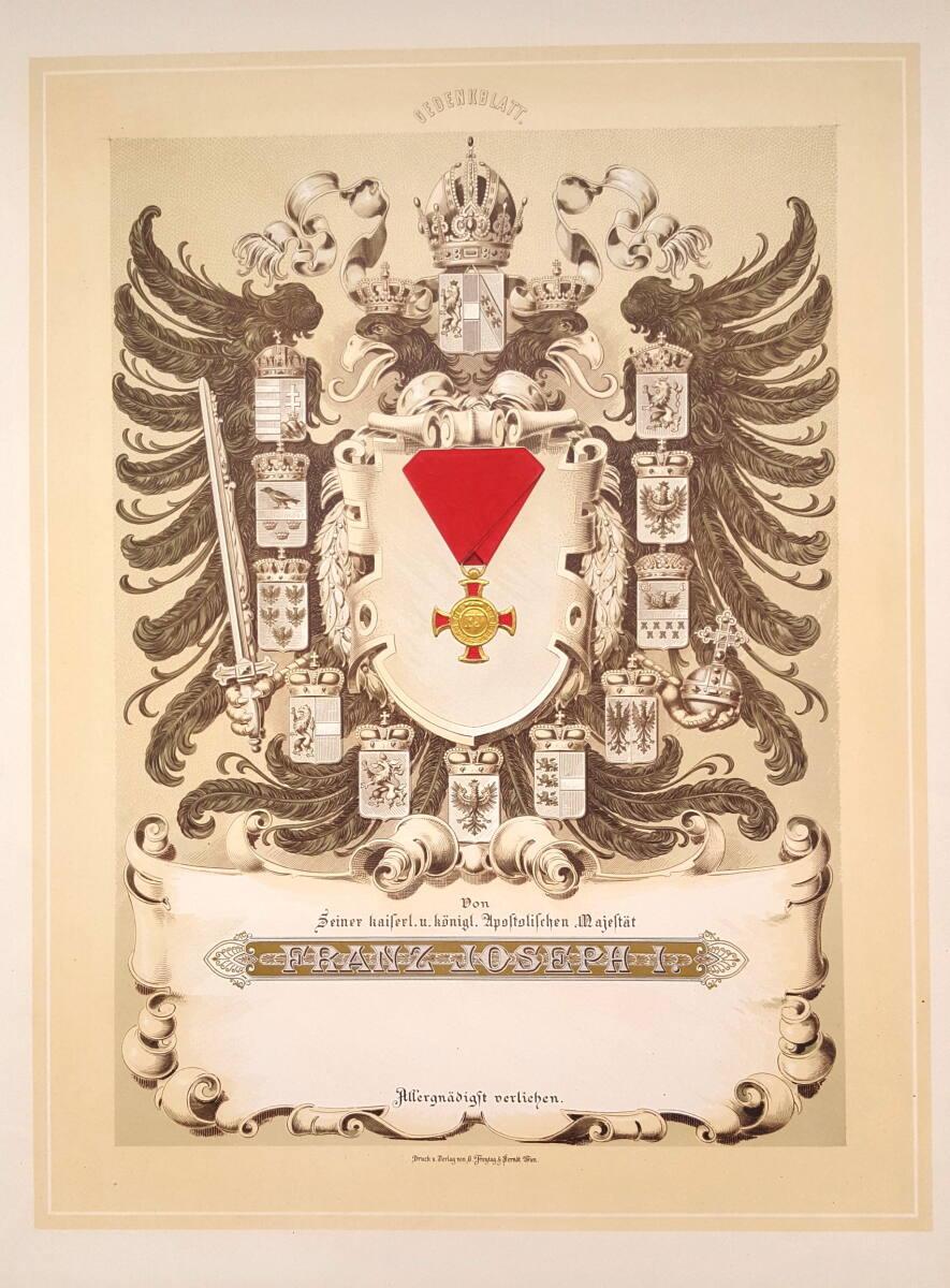 Gedenkblatt zur Verleihung des kaiserlichen goldenen Verdienstkreuzes, Inv. Nr.: DGNF4766/4