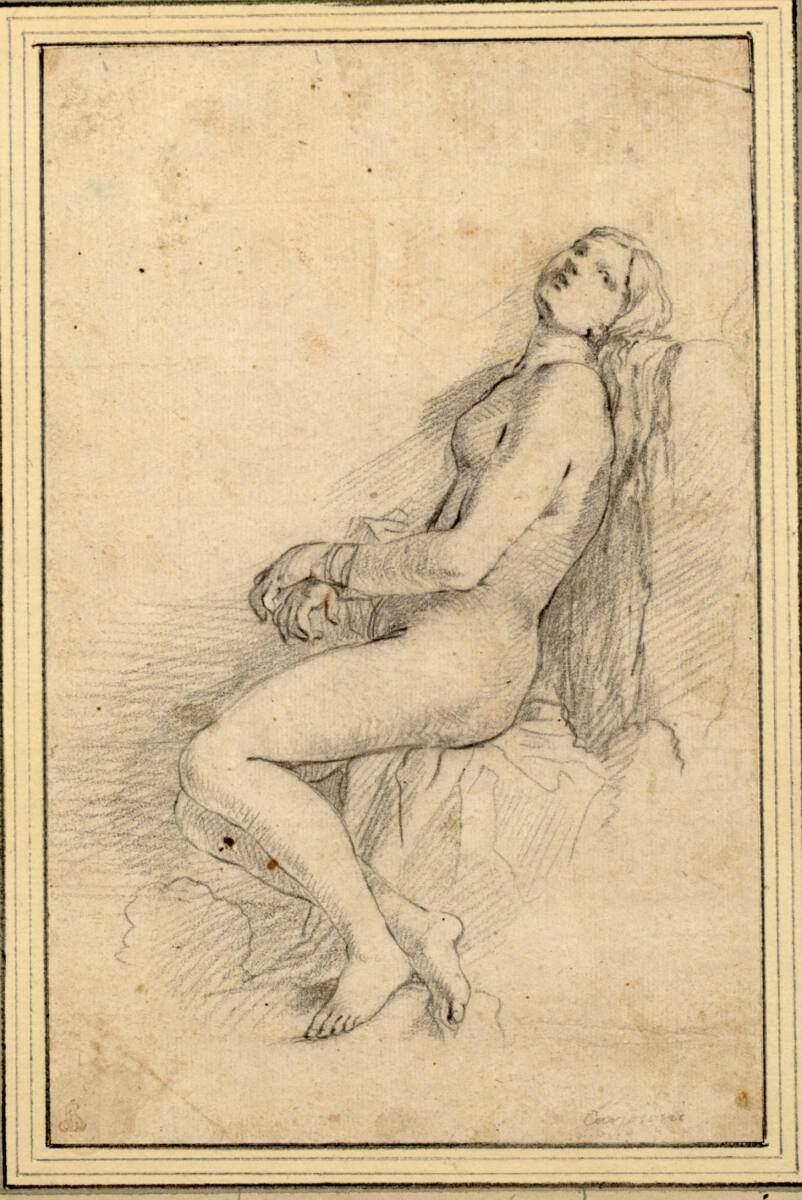 Andromeda, nach links sitzend, die Hände gefesselt, Giulio Carpioni
