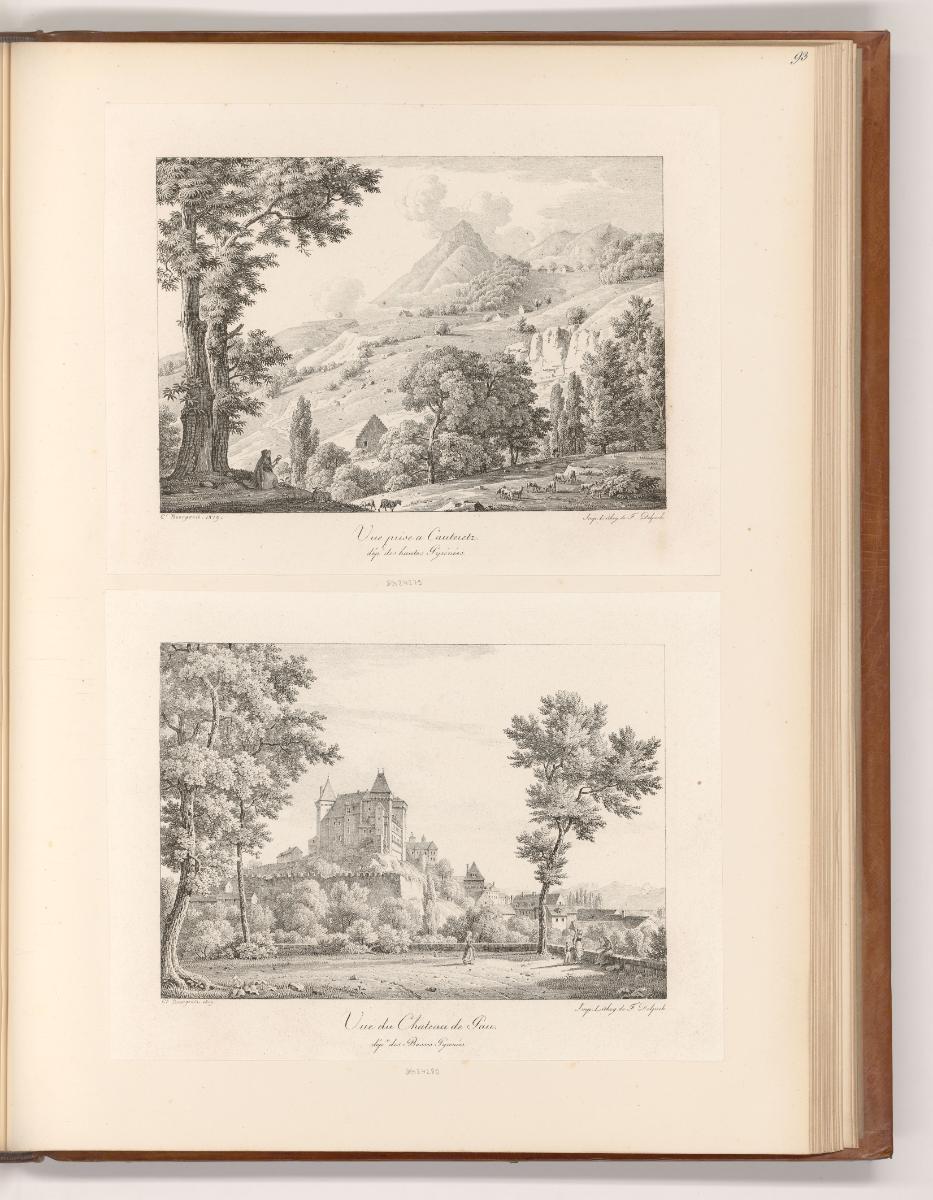 Druckgrafiken nach Constant Bourgeois, Ansicht von Cauterets; Das Chateau de Pau, Inv. Nr.: Fra…