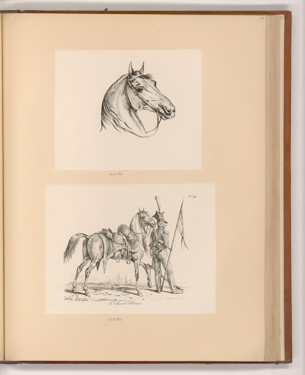 Druckgrafiken nach Charles Vernet, Pferdekopf; Pferd und Soldat, Inv. Nr.: Frankreich nach Sekt…