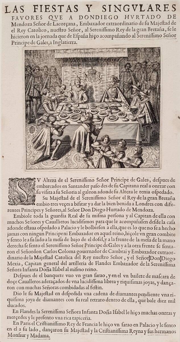 König Jakob I. von England an der Festtafel mit dem spanischen Botschafter, Don Diego Hutado de…
