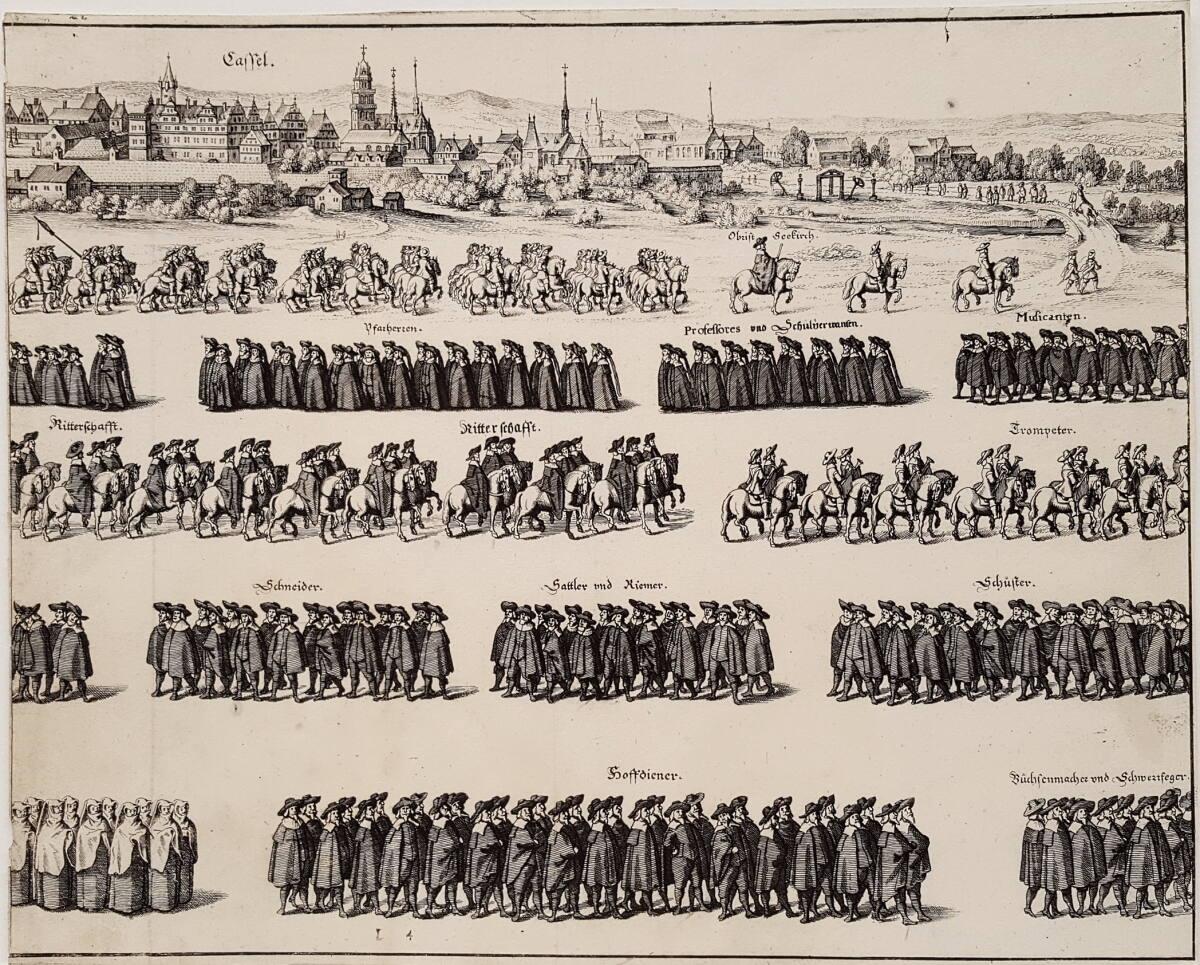 Trauerzug mit dem Leichnam des Landgrafen Moritz von Hessen-Kassel von Eschwege nach Kassel im …