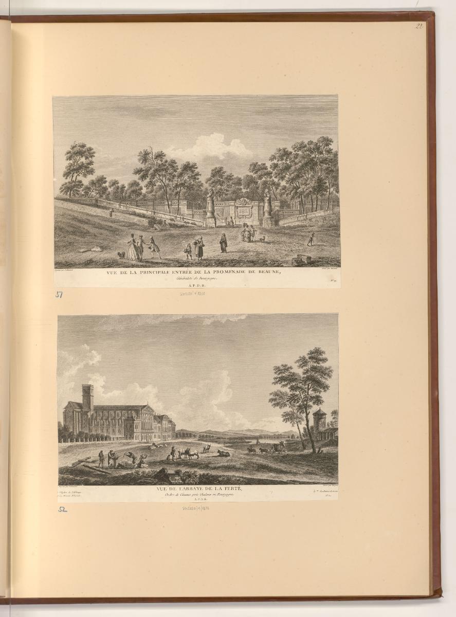 Ansichten von Frankreich, Vue de la principale entrée de la promenade de Beaune, Vue de l'Abbay…