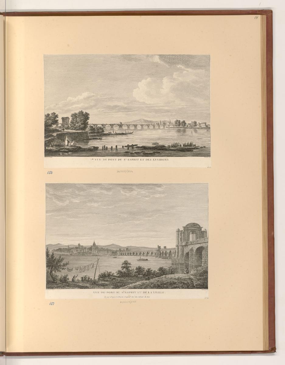 Ansichten von Frankreich, I.re Vue du pont du St. Esprit et des environs; Vue du pont du St. Es…