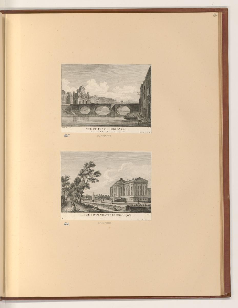 Ansichten von Frankreich, Vue du pont de Besançon; Vue de l'intendance de Besançon, Inv. Nr.: F…