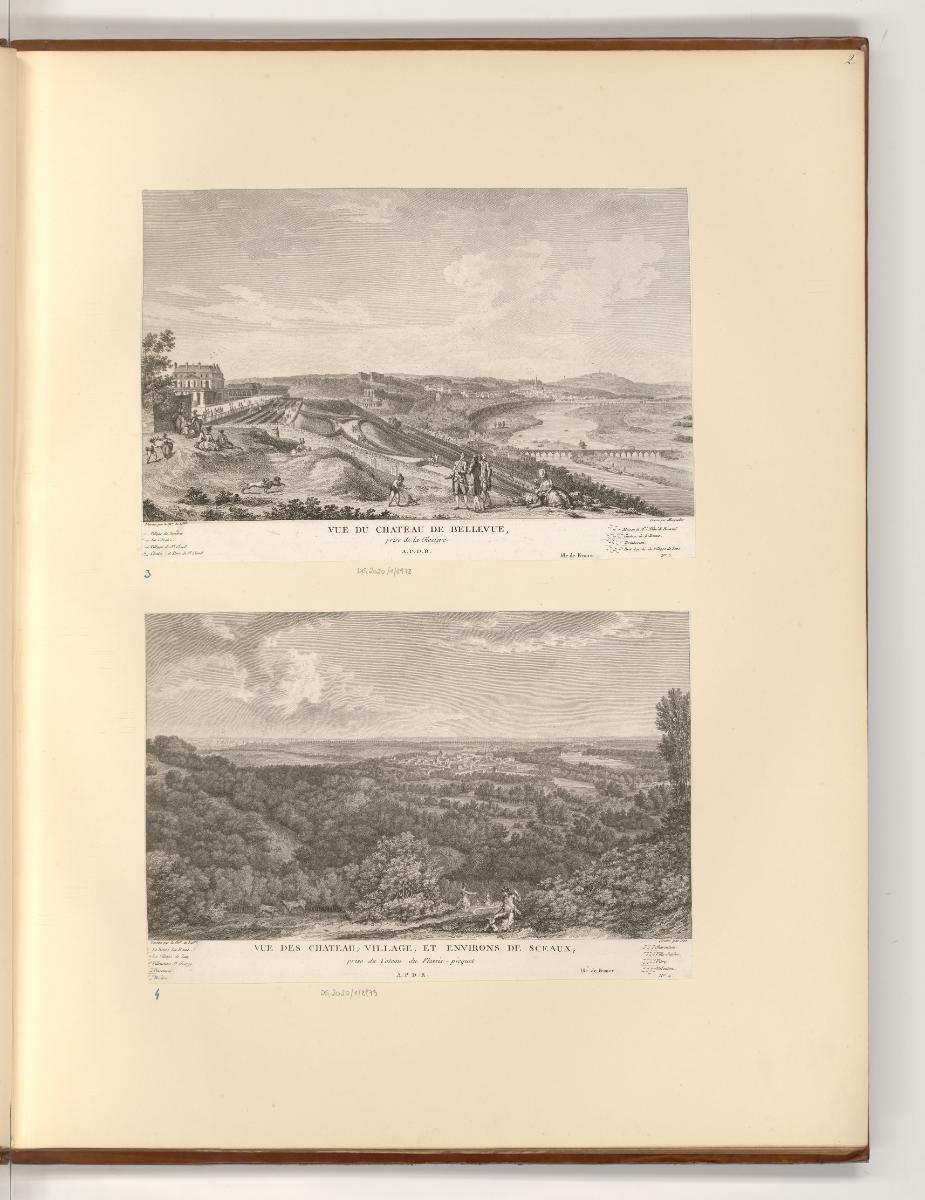 Ansichten von Frankreich, Vue du Chateau de Bellevue; Vue des chateau, village, et environs de …