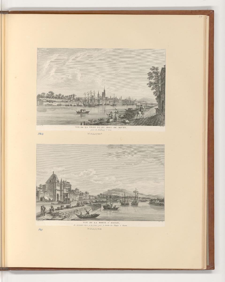 Ansichten von Frankreich, Vue de la ville et du Port de Rouen; Vue de la Porte St. Maclou, Inv.…