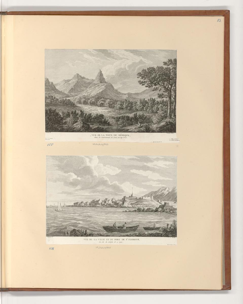 Ansichten von Frankreich, Vue de la tour de Séneque; Vue de la Ville et du Fort de St. Florent,…