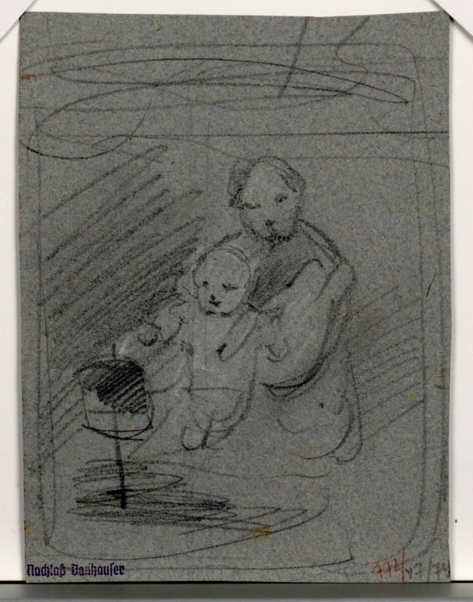 Josef Danhauser, Frau mit Kleinkind auf dem Schoß vor einem Tisch mit brennender Kerze, Inv. Nr…