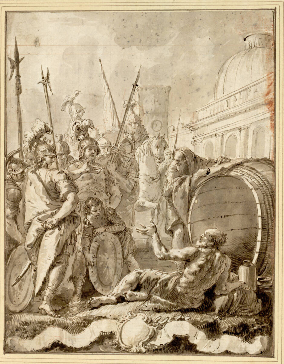 Alexander und Diogenes; in der Mitte unten eine leere Kartusche, Francesco Fontebasso