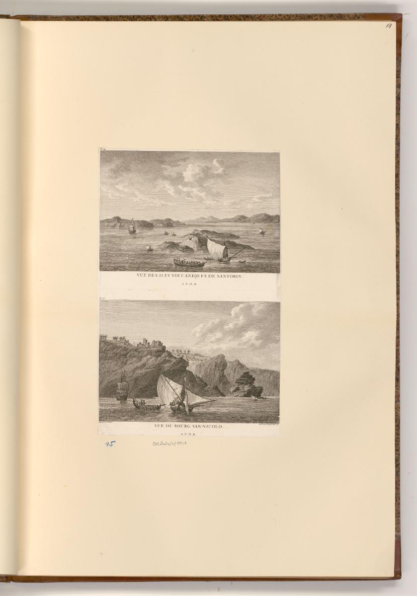Ansichten der Reise des Comte Choiseul-Gouffier nach Griechenland, Vue des Iles volcaniques de …