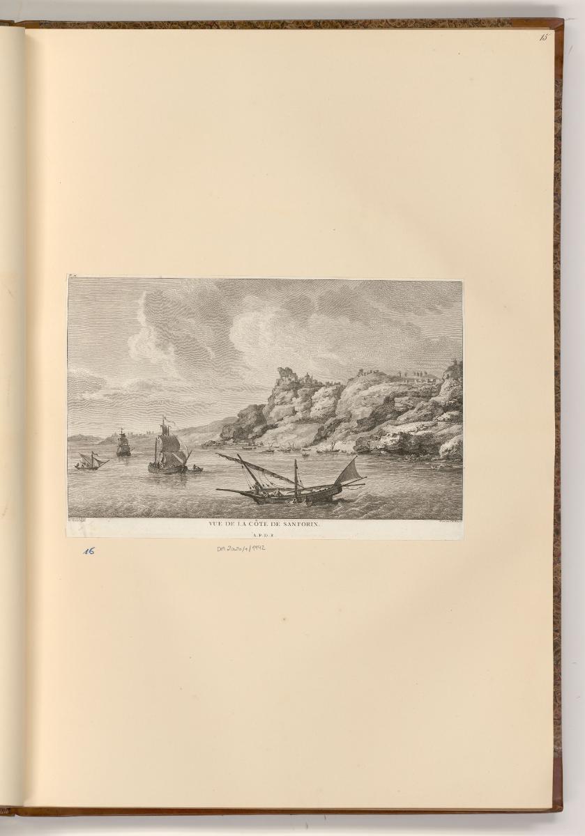 Ansichten der Reise des Comte Choiseul-Gouffier nach Griechenland, Vue de la côte de Santorin, …